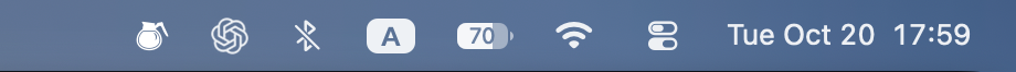 The right end of the macOS menu bar, showing Caffeinate, Codex, Bluetooth, the keyboard input source, battery, Wi-Fi, Control Center, and the clock.