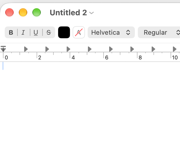 The top-left corner of a TextEdit window, with its red close, yellow minimise, and green window controls.